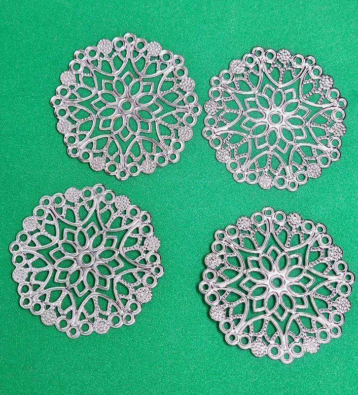 Silver Colour Metal Filigree Embellishments 48mm Diameter Add Glitz Pack 10 C209